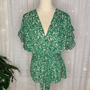 Max Studio Emerald and White Patterned Blouse